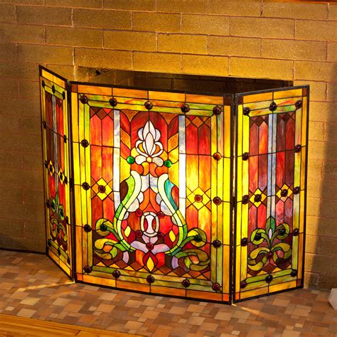 River Of Goods Fireplace Screen Stained Glass Tiffany Style Screens Gas And Wood Burning