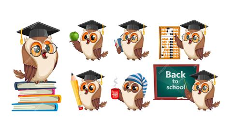 Premium Vector Owl In Graduation Cap Set Of Seven Poses Back To