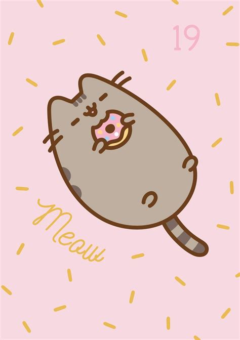 Pusheen Says Meow While Eating A Donut Aesthetic Pastel Wallpaper