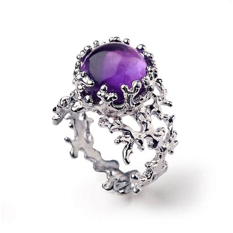 CORAL Purple Amethyst Ring Sterling Silver Amethyst Ring - Etsy