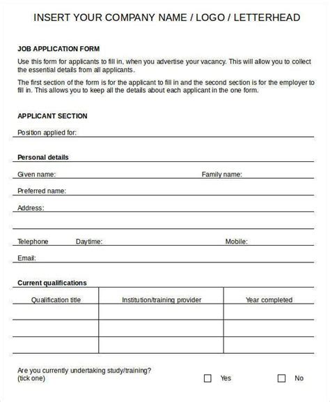 Blank Printable Job Applications Printable Application