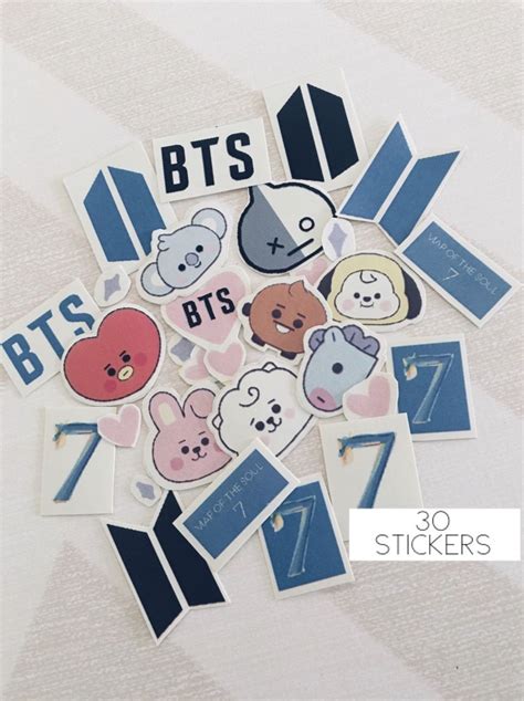Bts And Bt21 Stickers Pack Of 2 Kpop Bts Mots7 Koya Rj Etsy Stickers