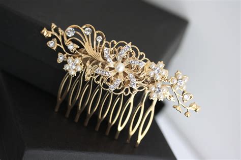 Gold Wedding Hair Accessories Flower Hair Comb By Lulusplendor