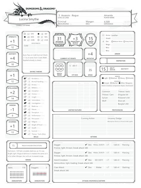 Fillable D And D E Quick Play Character Sheets Elf Rogue Printable Pdf