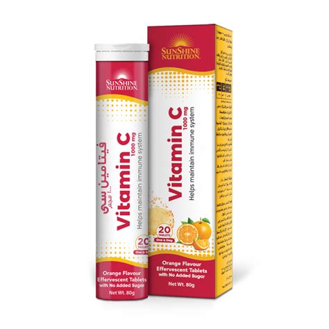 Vitamin C 1000mg Orange Flavour Effervescent 20tabs Sunshine Nutrition