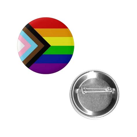 inclusive progress lgbtq rainbow pride flag pin 1 5” round circle shape metal button