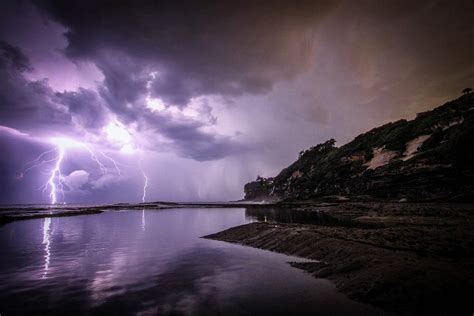 Purple Lightning Streaks At Sea Free Photo Rawpixel