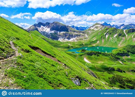 Lake Schrecksee A Beautiful Turquoise Alpine Lake In The Allgaeu Alps