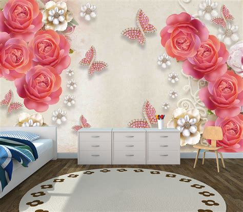Pink 3d Rose Flower Custom Photomural Wallpaper Dcwm000504 Decor City
