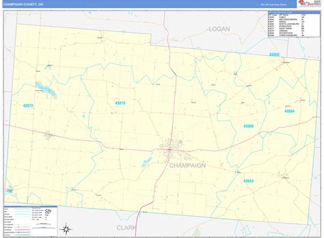 Champaign County Oh Zip Code Wall Map Basic Style By Marketmaps