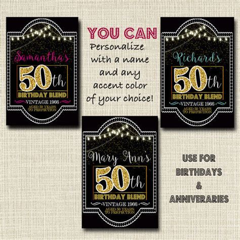 Editable 50th Birthday Custom Wine Labels Cheers To 50 Years 50th An