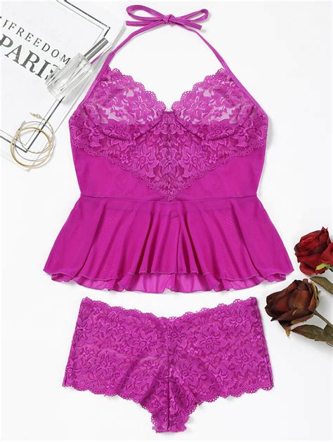 lace insert mesh sheer lingerie set [33 off] rosegal