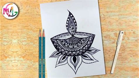 Happy Diwali Diya Mandala Art Drawing For Beginners Step By Step