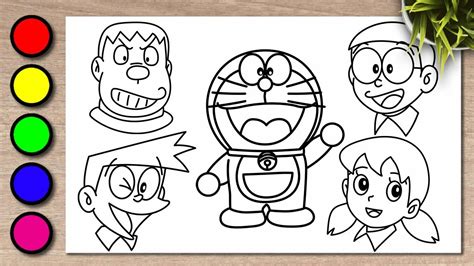 Menggambar Doraemon Dan Kawan Kawan Dan Mewarnai Youtube