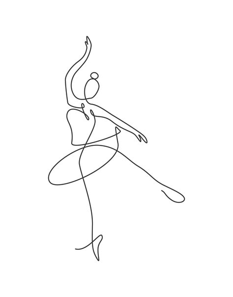 One Single Line Drawing Sexy Woman Ballerina Vector Illustration
