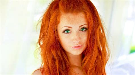 Free Download Hd Wallpaper Freckles Green Eyes Long Hair Model Portrait Redhead Simple