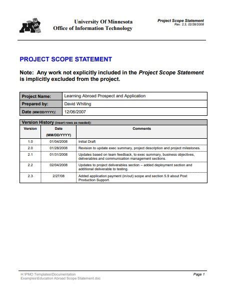 Project Scope Statement Templates 11 Free Ms Word And Pdf Statement