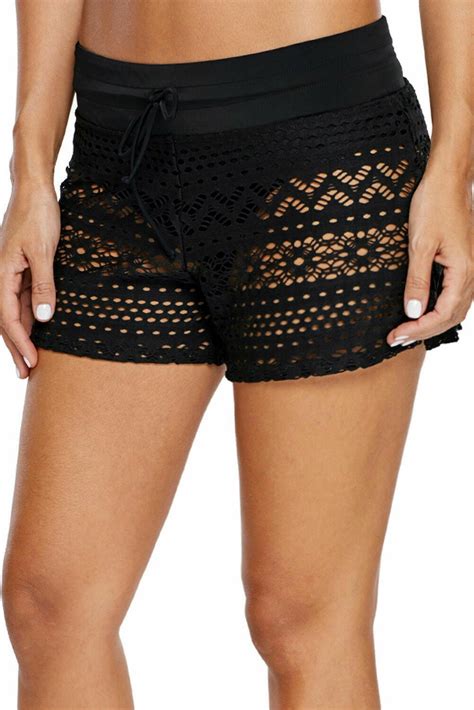 Ablegrid Womens Lace Hollow Out Swimsuit Tankini Bottom Swim Board Shorts