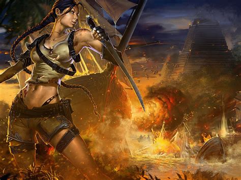 Warriors Fantasy Girls Tomb Raider Lara Croft Battle Warrior 2560x1396 ...