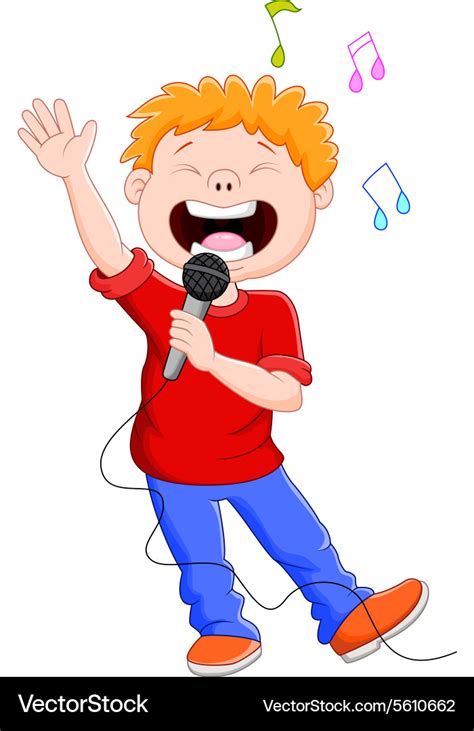 Cartoon Singing Happily While Holding The Mic Vector Image