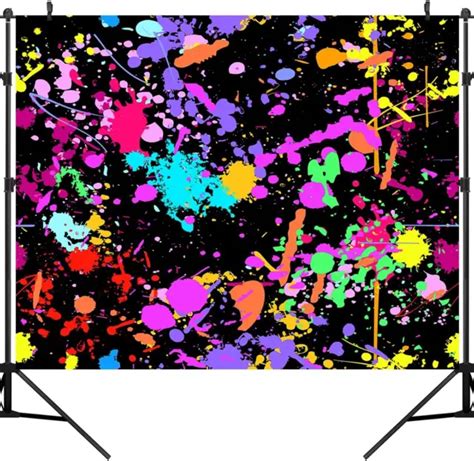 Paint Splatter Happy Birthday Backdrop Colorful Neon Glow Painting