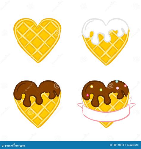 Heart Shaped Belgian Waffles With A Text Ribbon Stock Vector