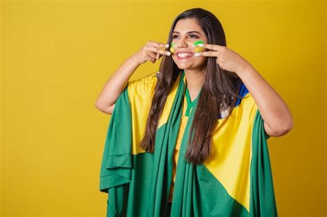 Premium Photo Woman Supporter Of Brazil World Cup 2022 Football