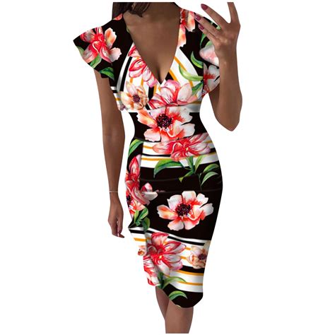 Fashion Sexy Ruffle V Neck Printed Buttock Bodycon Midi Floral Dress China Floral Dress And