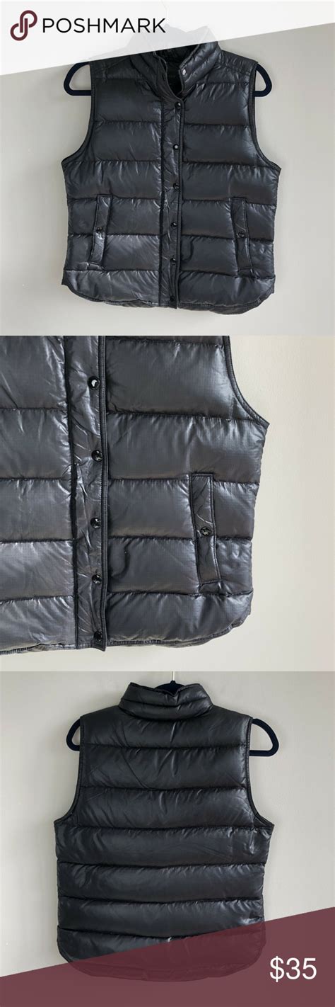 J Crew Womens Size M Black Shiny Puffer Down Vest Gently Pre Owned