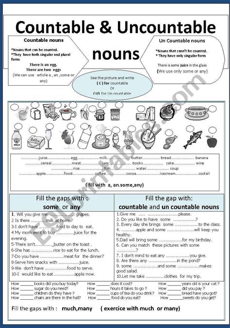 Countable And Uncountable Nouns English Language Learning Activities