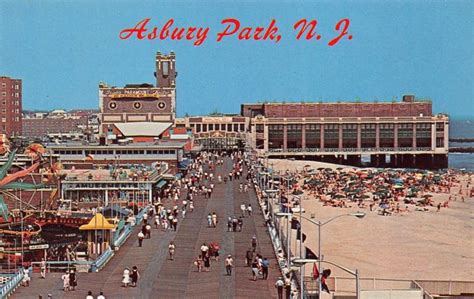 Asbury Park New Jersey 1960s Postcard Boardwalk Looking North