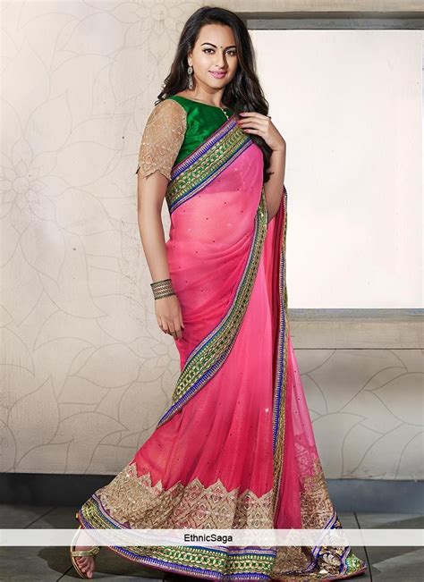 Sonakshi Sinha Pink Chiffon Embroidered Saree Saree Saree Designs