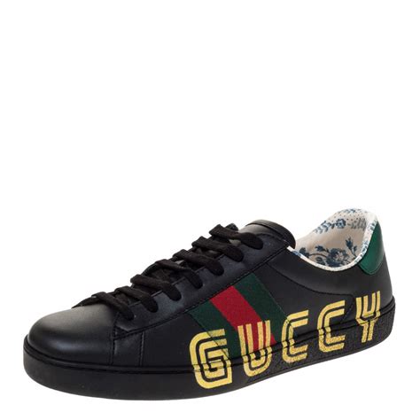 Gucci Black Leather Ace Low Top Sneakers Size 415 Gucci Tlc