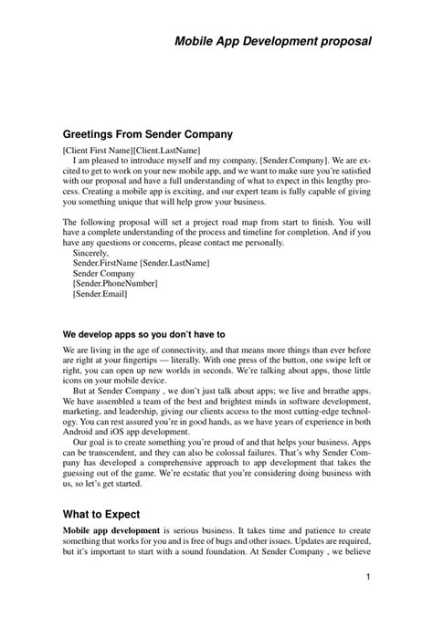 Free Mobile App Development Proposal Template Word Free Printable