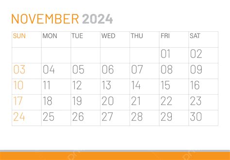 Calendário Novembro De 2024 Modelo De Design Corporativo Mesa De Vetor
