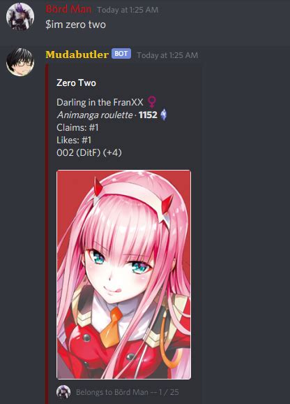 Im The Only One Who Has Her On The Mudae Bot Zerotwo