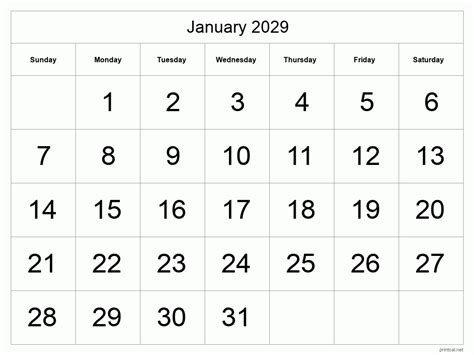 Printable January 2029 Calendar Free Printable Calendars
