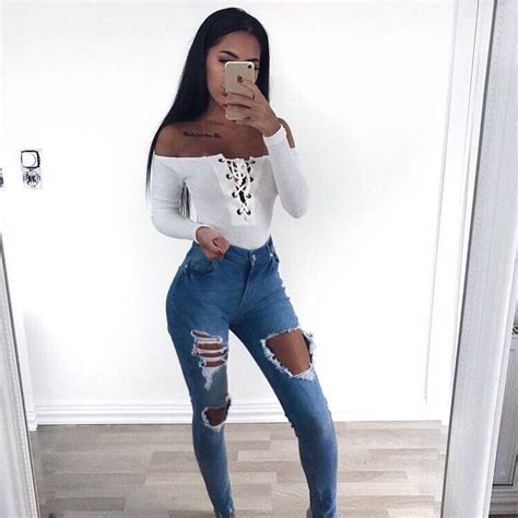 Cute Ripped Jeans And Instagram Baddie Outfit Idea 137810 For Girls On