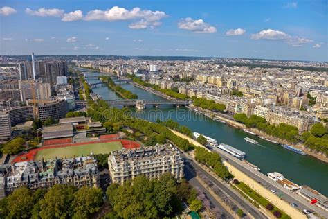 Aerial View Of Paris City And Seine River From Eiffel Tower France