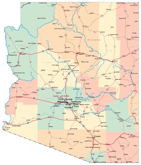 Detailed Road Map Of Arizona With Cities Arizona Detailed Road Map