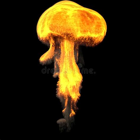 Realistic Explosion Nuclear Bomb On Black Background Isolated Image