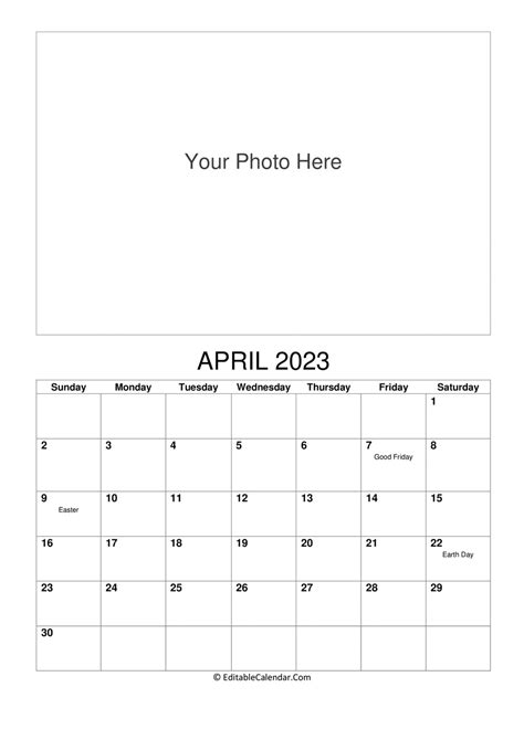 Download April 2023 Photo Calendar Word Version