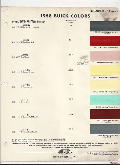 Buick Paint Chart Color Reference