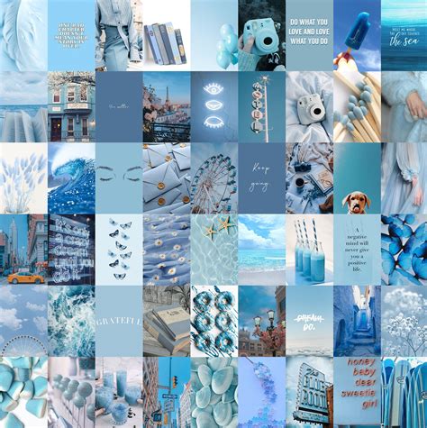 Ocean Blue Light Blue Aesthetic Wall Collage Kit Digital Copy Pack