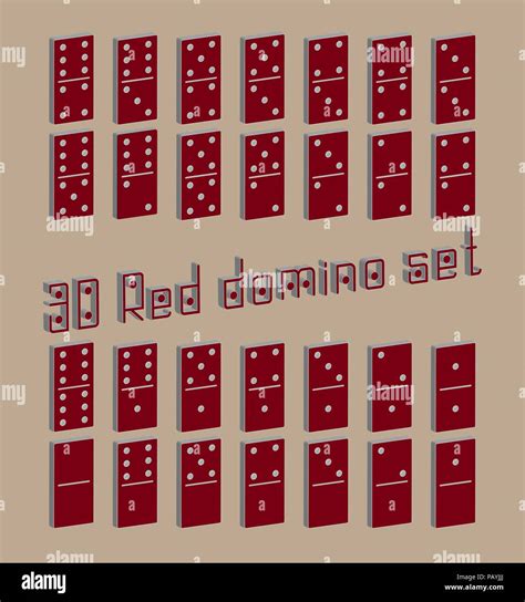 Realistic Dominoes Full Set 28 3d Flat Pieces For Game Red Collection