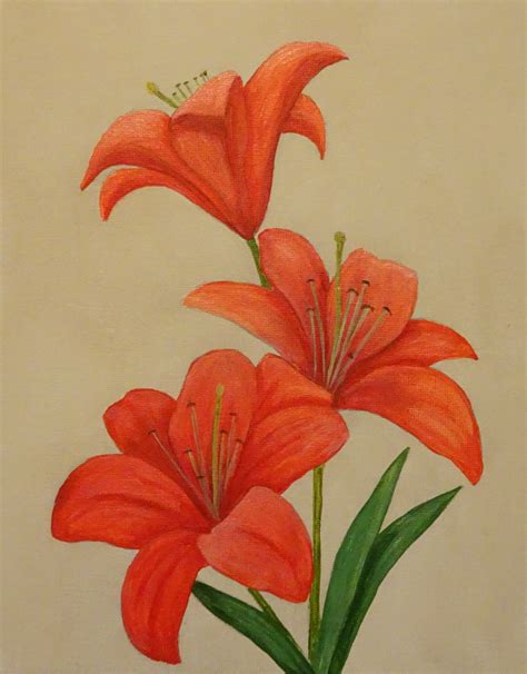 Red Lilies By Julie Anne Gatehouse Acrylic Paint On Canvas Flower