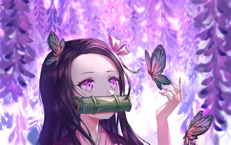 Nezuko With Butterflies Demon Slayer Kimetsu No Yaiba Animeantra