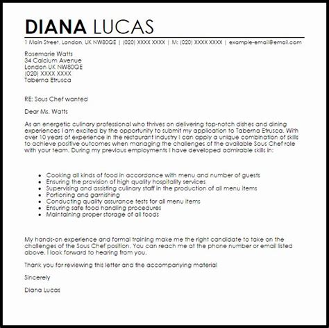 Cover Letter For Chef Luxury Sous Chef Cover Letter Sample