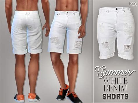 Summer White Denim Shorts By Pzc Sims 4 Male Clothes Sims 4 Men