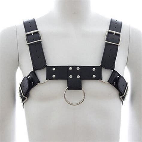 sexy leather bondage chest harness gay buckles fetish front back ring male chest straps club